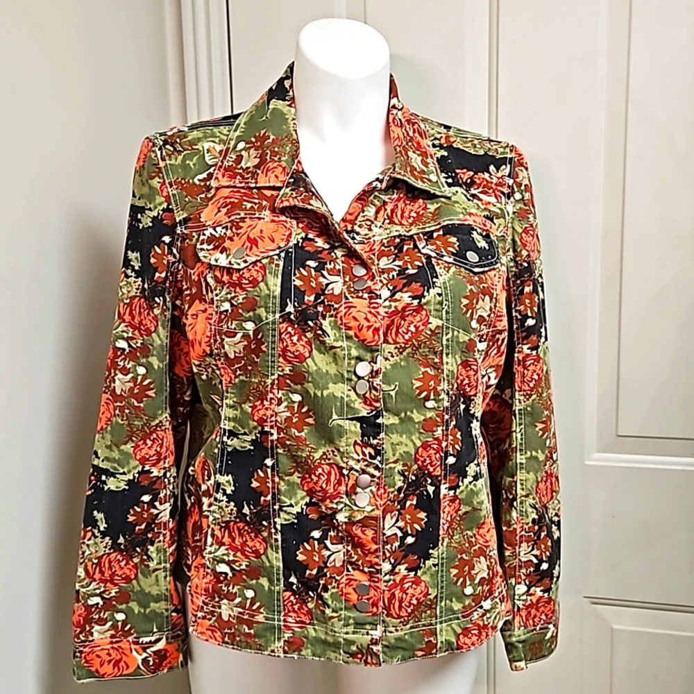 LAL Live A Little "Denim" Floral Print Jacket